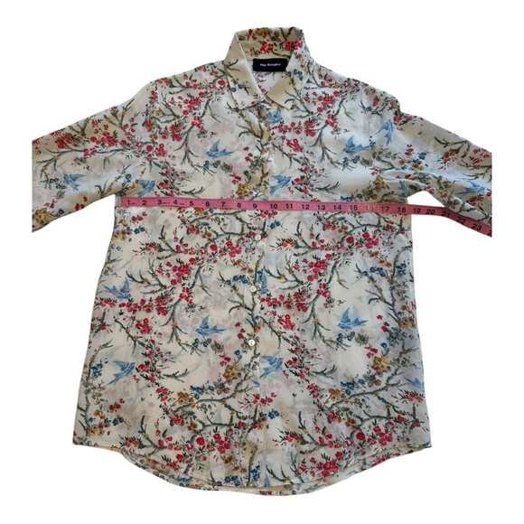 The Kooples | White Bird Avian & Floral-Print Silk Shirt - Size 1 / Small - Picture 9 of 13